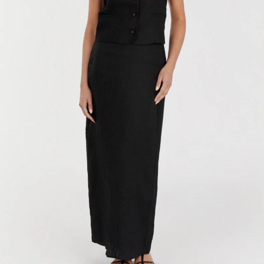 Brand new! DISSH ROBERTS BLACK LINEN MIDI SKIRT